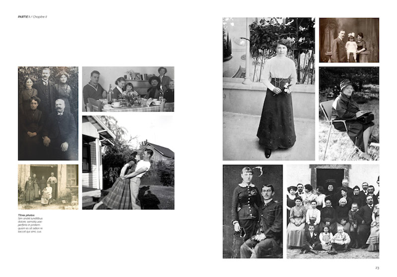 Extrait de la mise en page d’une biographie en photos historiques